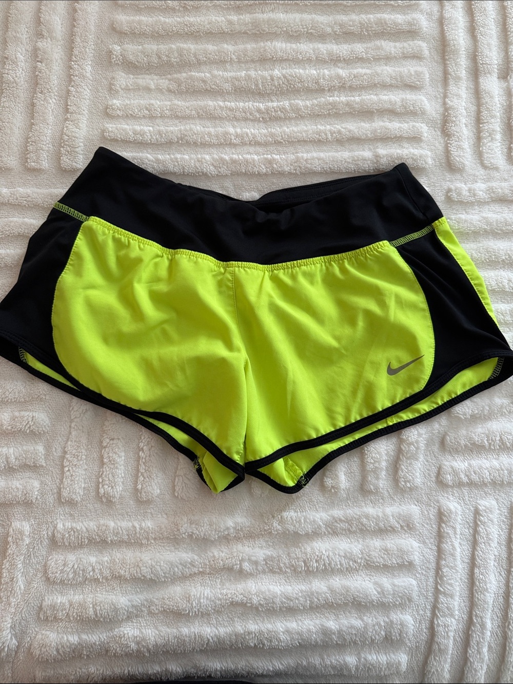 Nike Women’s Neon Yellow and Black Athletic Running Shorts